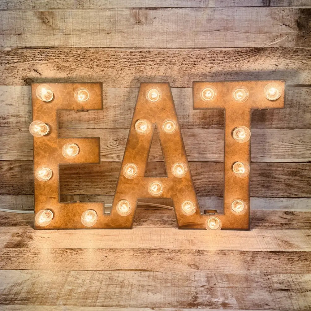 EAT Rustic Lighted Metal Marquee Sign