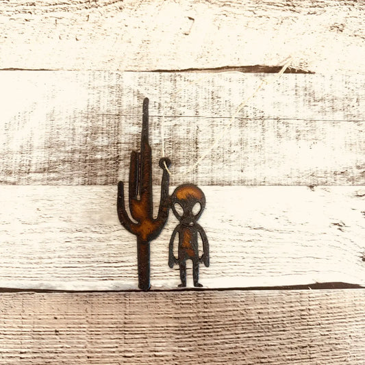 Alien Cactus Area 51 Rustic Metal New Mexico Ornament