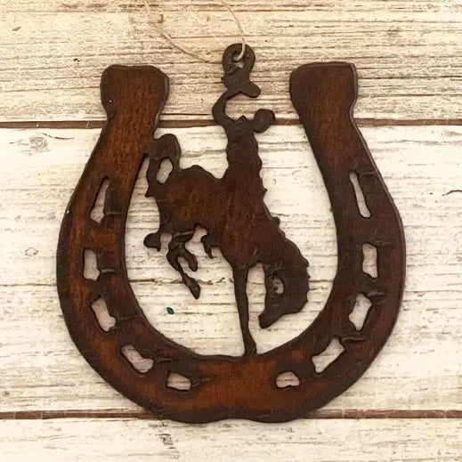 Horseshoe with Wyoming Bronc Rider Rustic Western Ornament