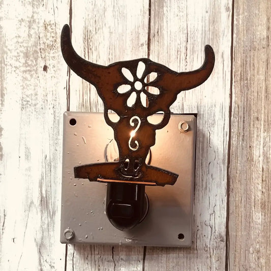 Buffalo Skull Garden Friend Western Night Light Rustic Metal
