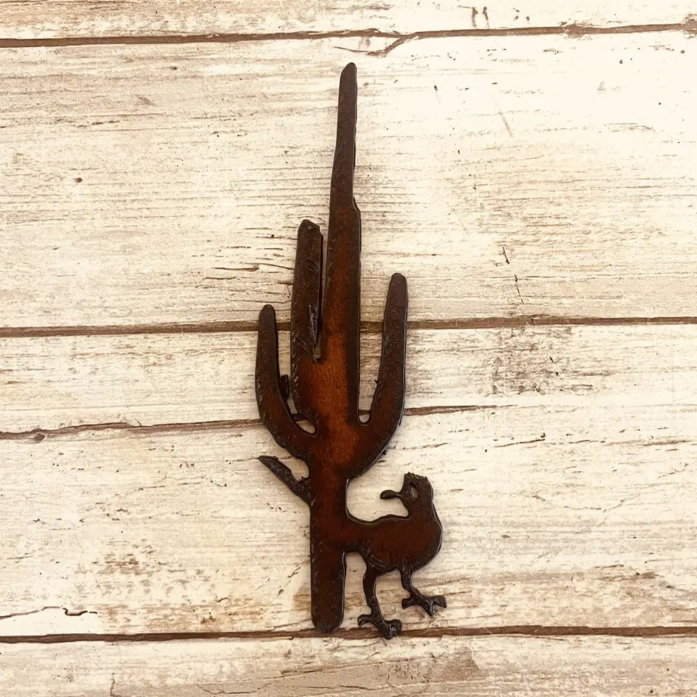 Roadrunner and Cactus Desert Rustic Arizona Magnet