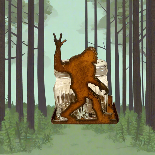 Bigfoot with Peace Rustic Metal Yeti Sasquatch Salt N Pepper