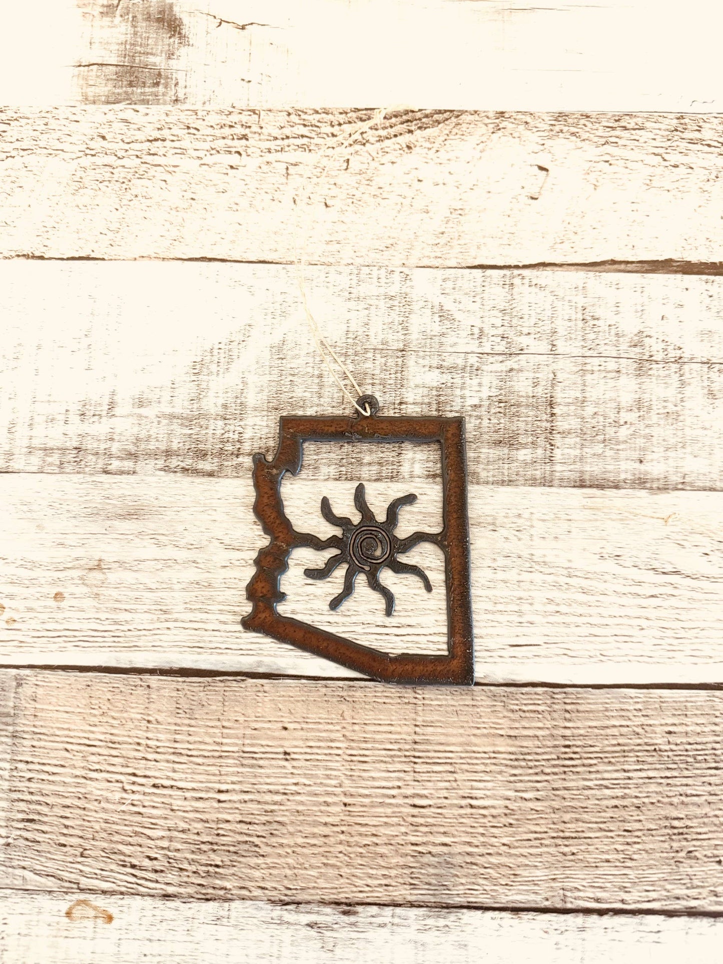 Arizona Outline with Sun Rustic Metal Southwest Ornament
