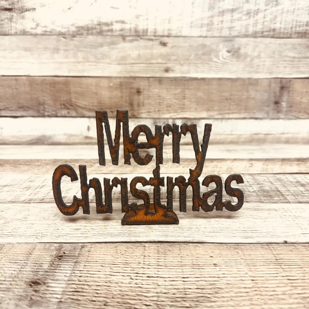 Merry Christmas Doodad Rustic Metal Tabletop Holiday Decor