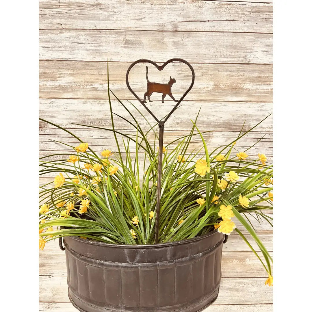 Heart Outline with Cat 1 Pet Kitty Cat Plant Stake