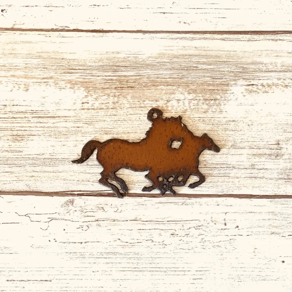 Double Running Horses Charm Pendant Rustic Metal