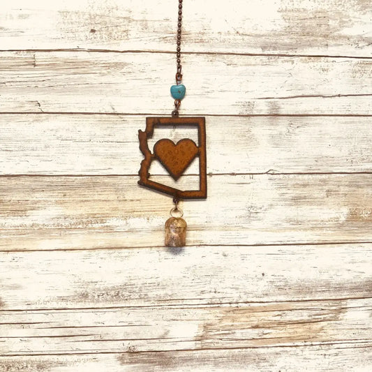 Arizona Outline with Heart rustic Metal Bell Garden Chime