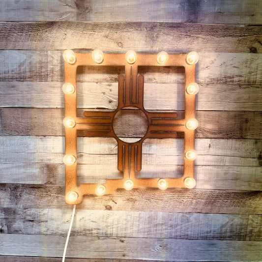 New Mexico with Zia Rusted Metal Lighted Marquee Sign USA
