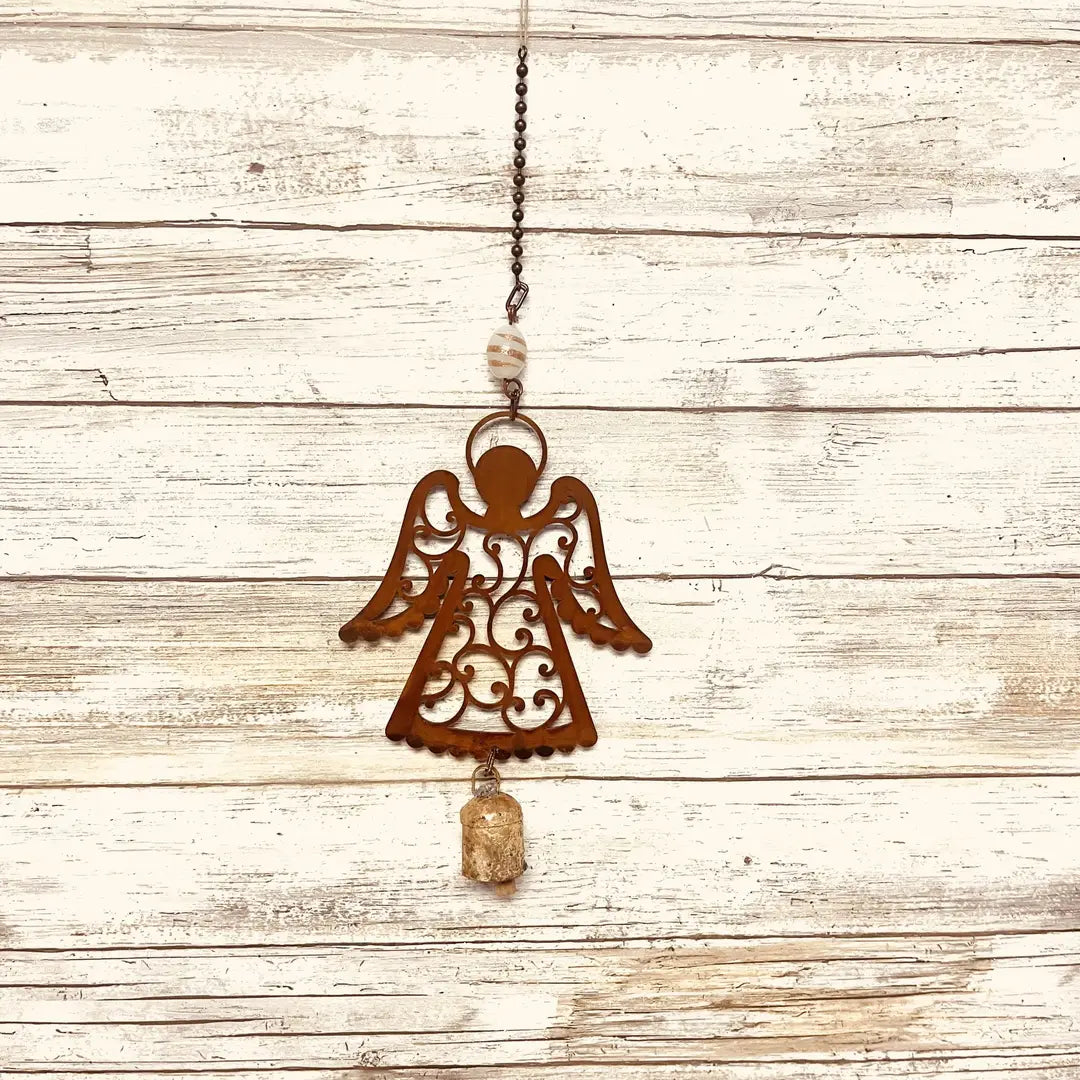 Angel Wings Down Single Bell Rustic Memorial Gift