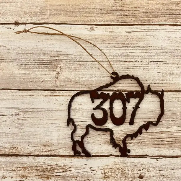 Buffalo Outline Christmas Ornament w/Area Code 307 Wyoming