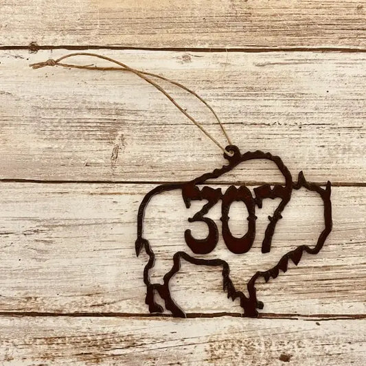 Buffalo Outline Christmas Ornament w/Area Code 307 Wyoming