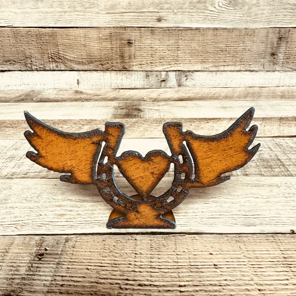 Winged Horseshoe with Heart Horse Memorial Rustic DOODAD