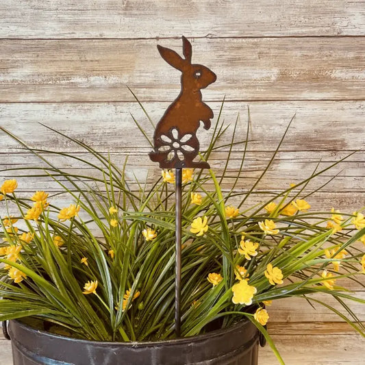 Bunny GARDEN FRIEND Metal Rustic Plant Stake Easter Gift