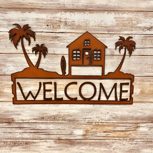 Beach House with Trees Nautical Welcome Sign