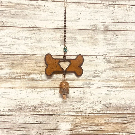 Dog Bone with Heart Single Bell Garden Chime Pet Gift