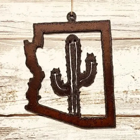 Arizona Outline with Cactus Desert Southwest Ornament