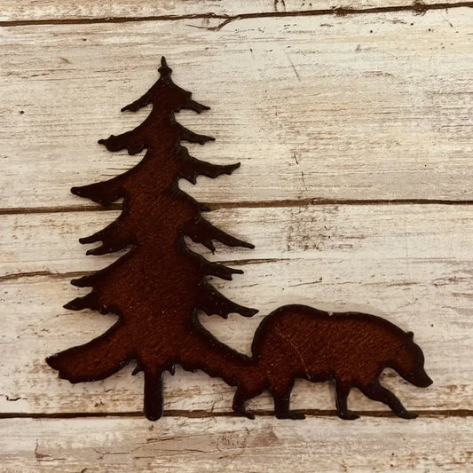 Black Bear and Tree Rustic Magnet Lodge Montana Gift