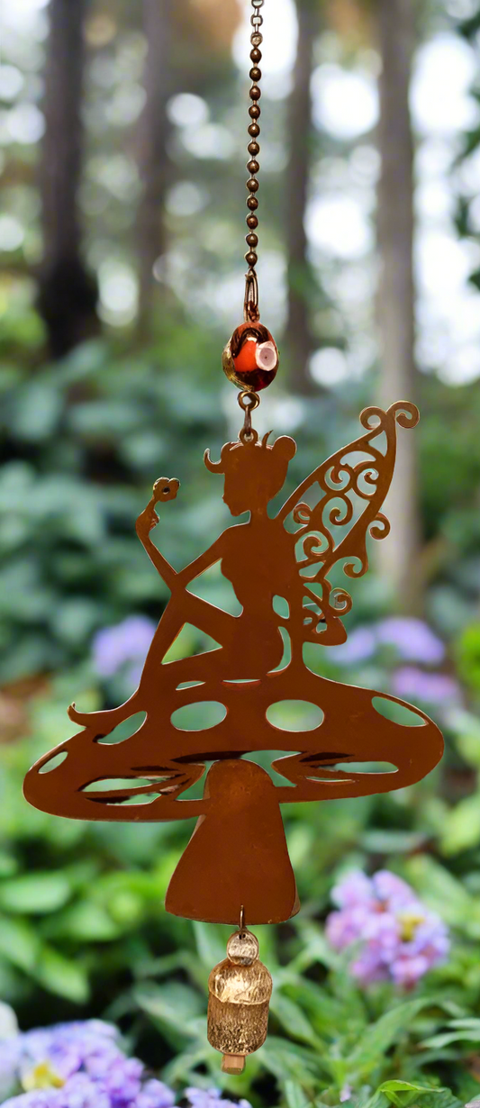 Fairy Mushroom 8 Inch Bell rustic Metal Garden Nana Bell