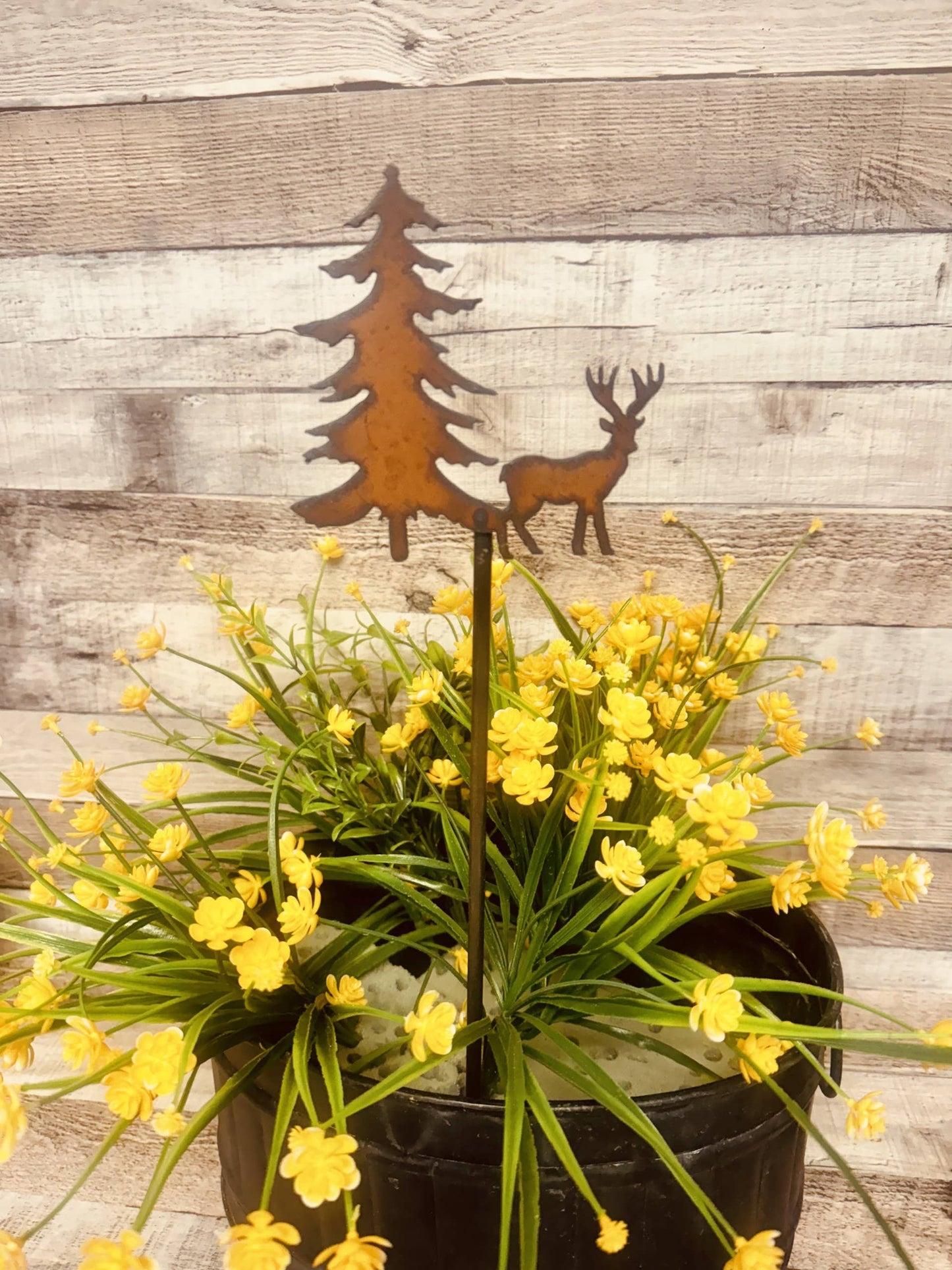 Deer and Tree Rustic Metal Garden Plant Stake Lodge Gift