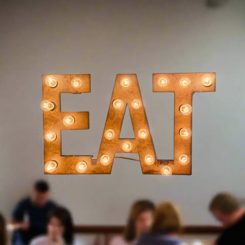 EAT Rustic Lighted Metal Marquee Sign