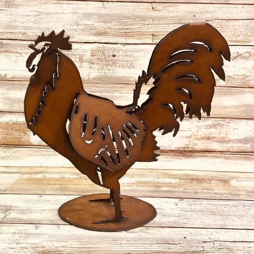 Rooster Small Yard Art Rustic Metal