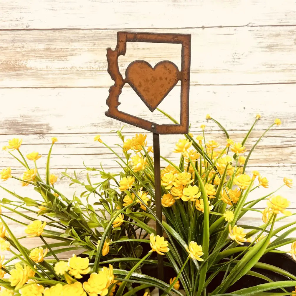 Arizona Outline with Heart Desert Garden Plant Stake