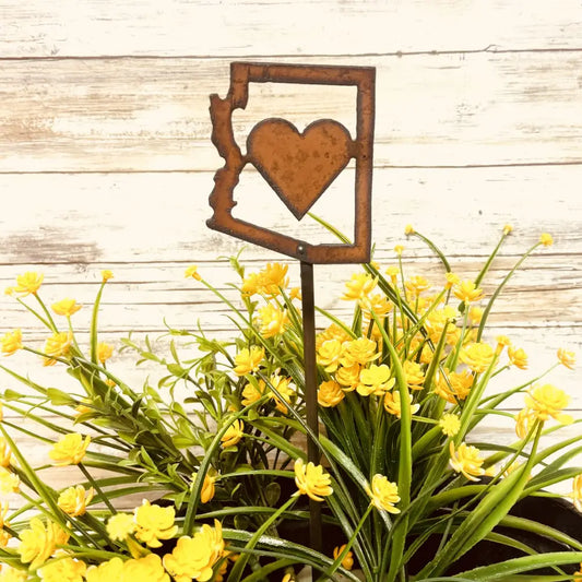 Arizona Outline with Heart Desert Garden Plant Stake