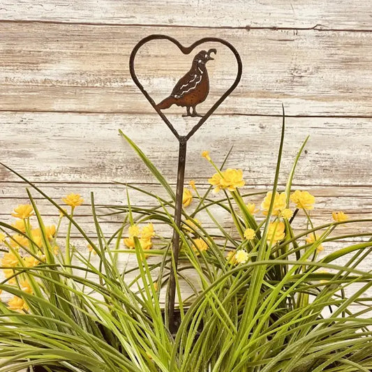 Heart Outline with Quail Plant Stake Southwest