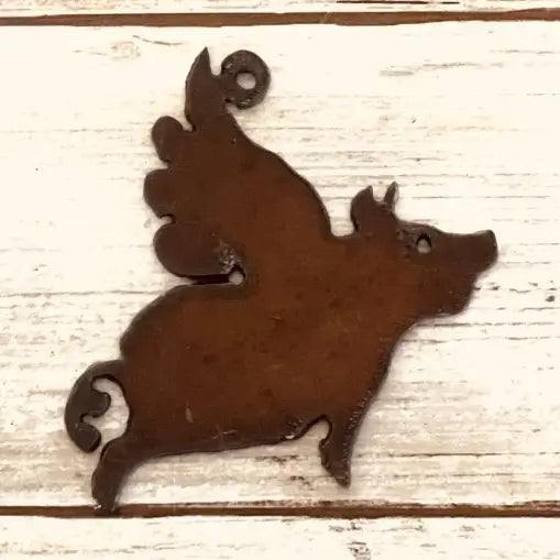 Flying Pig Charm Rustic Metal Pendant Ornament