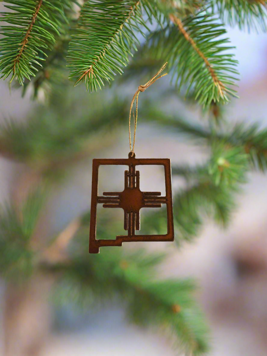 New Mexico State Outline  Shape with Zia Southwest Ornament