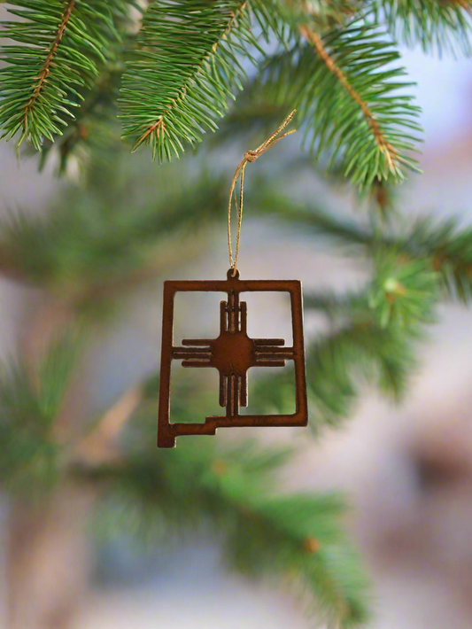 New Mexico State Outline  Shape with Zia Southwest Ornament