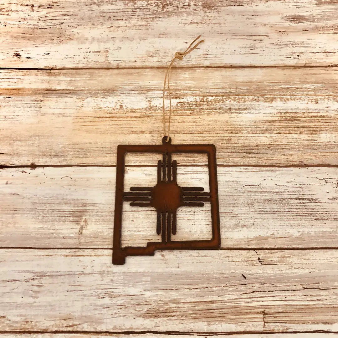 New Mexico State Outline  Shape with Zia Southwest Ornament