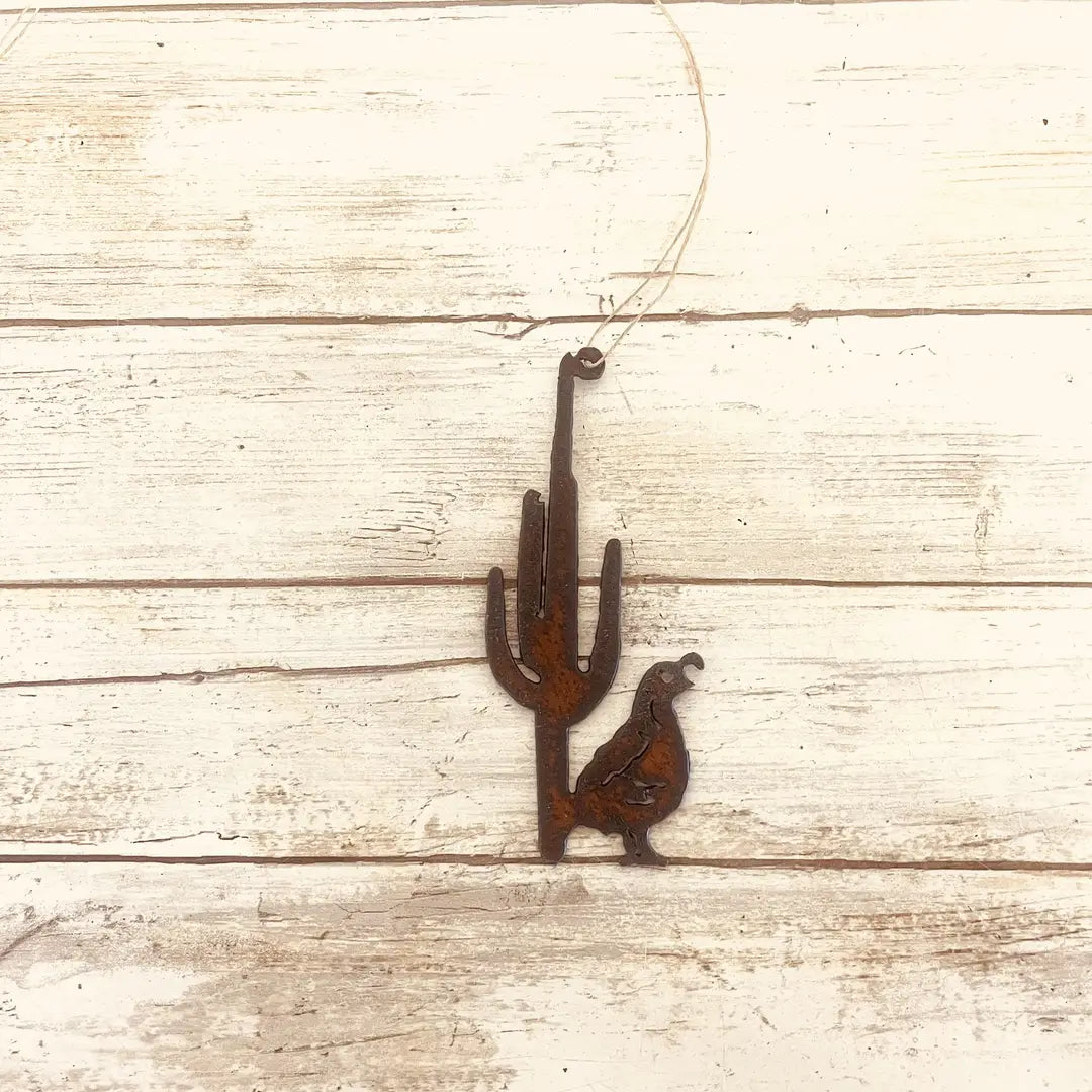 Quail and Cactus Desert Arizona Ornament Rustic Metal Gift