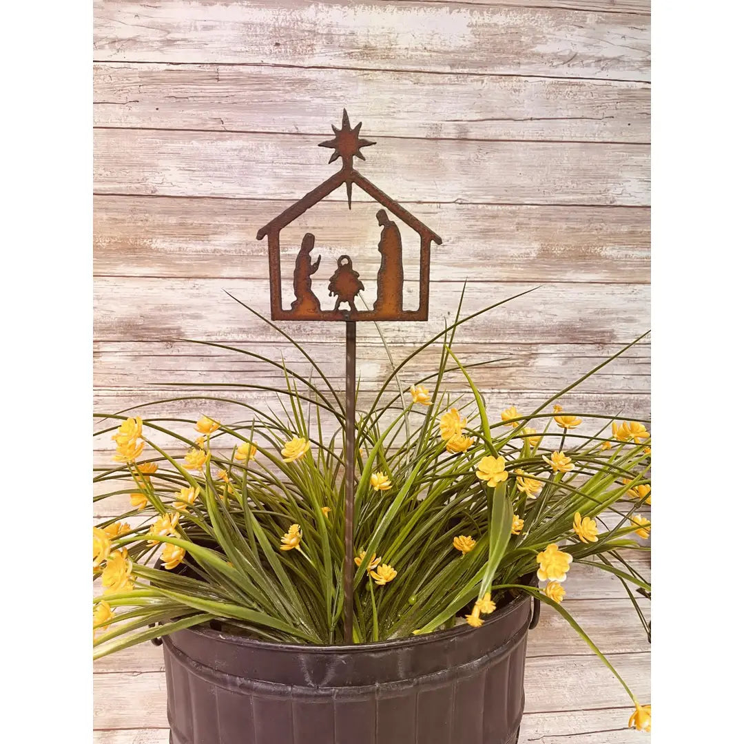 Nativity Christmas Garden Plant Stake Rustic Metal