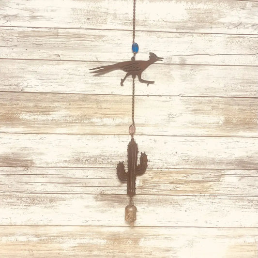 Roadrunner and Cactus Double Bell Garden Southwest Chime