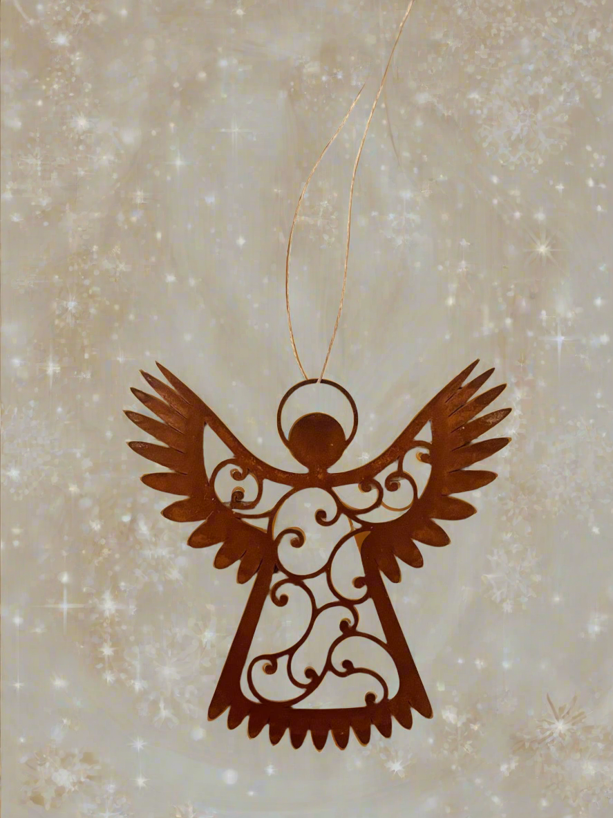 Angel with Wings up Rustic Metal Christmas Ornament