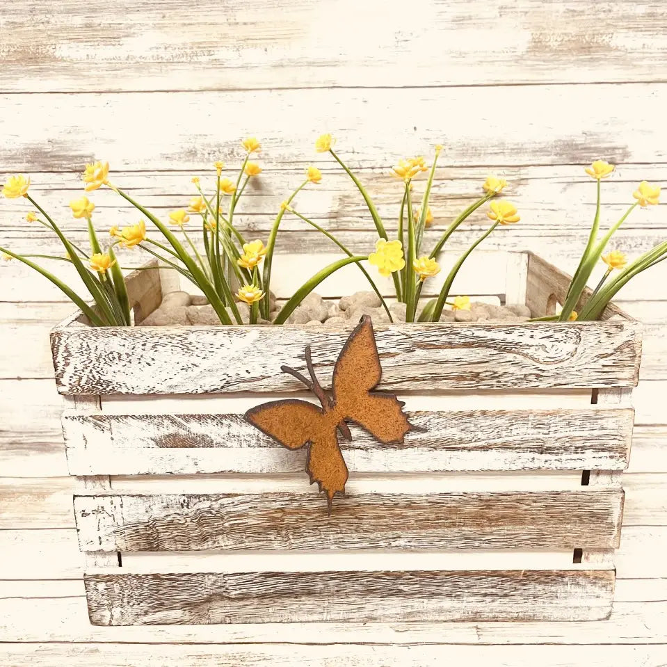 Butterfly Pot Climber Rustic Metal Garden Decor