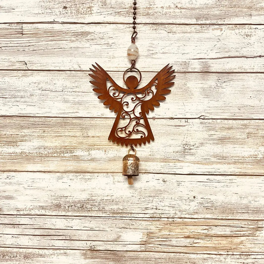 Angel Wings Up Single Bell Rustic Memorial Garden Chime