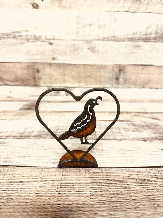 Outline Heart with Quail Doodad Southwest Tabletop Figurine