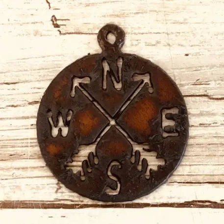 Compass Charm Rustic Metal Pendant