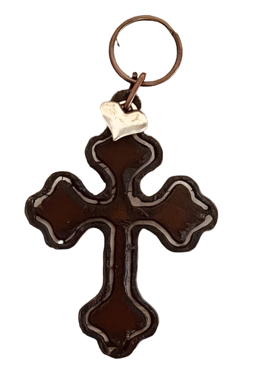 Cross with Cuts Key Chain Rustic Metal Religious Gift