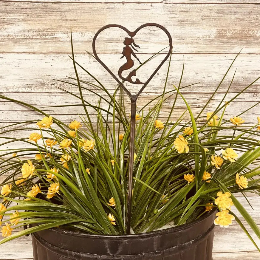 Heart Outline with Mermaid Nautical Garden Plant Stake