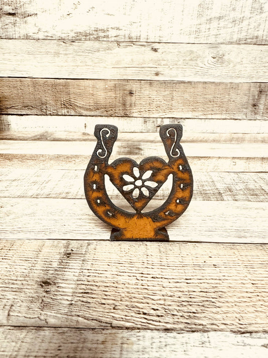 Horseshoe with Heart Garden Friend Standing Figurine