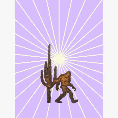 Bigfoot with Cactus Yeti Sasquatch Magnet Rustic Metal