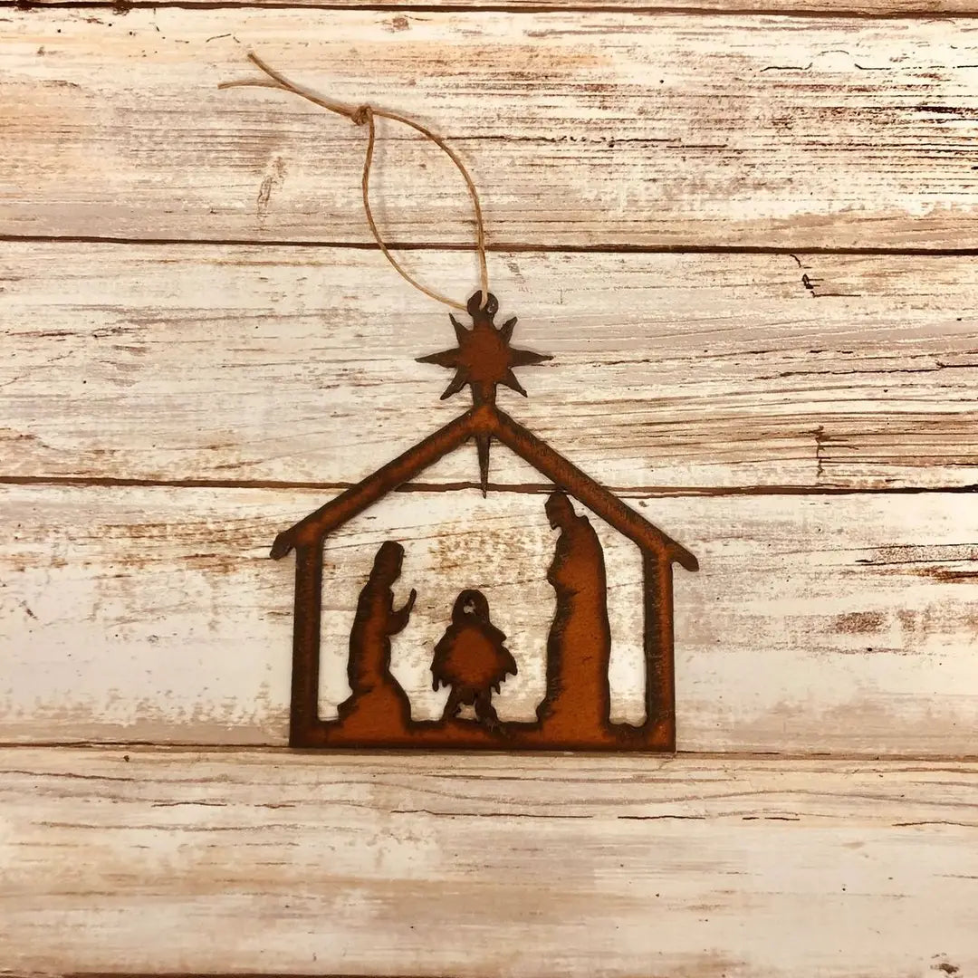 Nativity Rustic Iron Metal Christmas Ornament