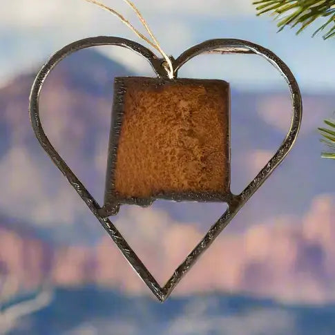 Outline Heart with New Mexico State Shape Rustic Ornament