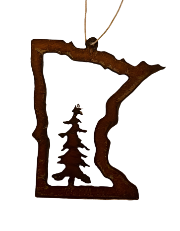 Minnesota Outline Ornament with Pine Tree