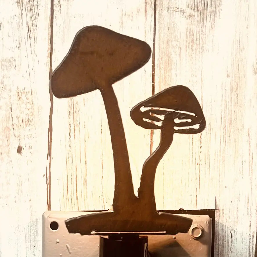 Double Mushroom Night light Rustic Metal Garden Fungi Gift