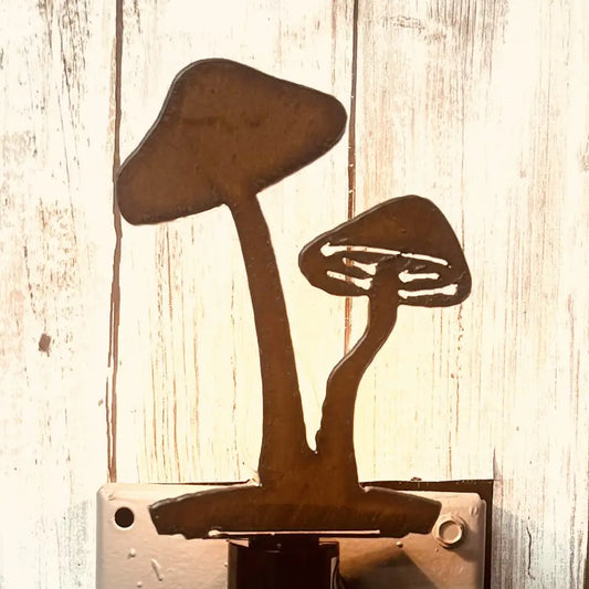 Double Mushroom Night light Rustic Metal Garden Fungi Gift