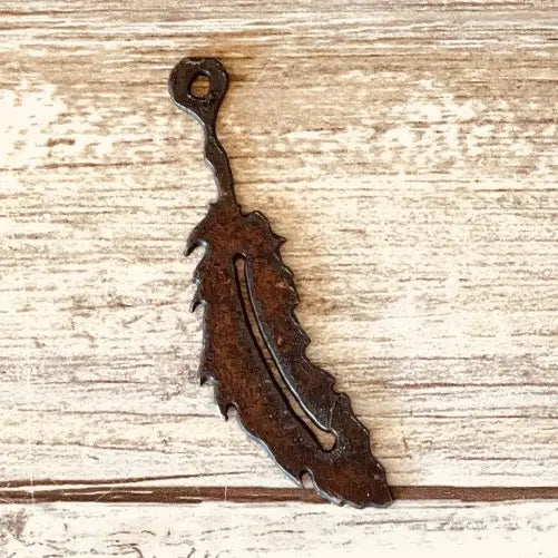 Single Feather Rustic Metal Native Southwest Charm Pendant